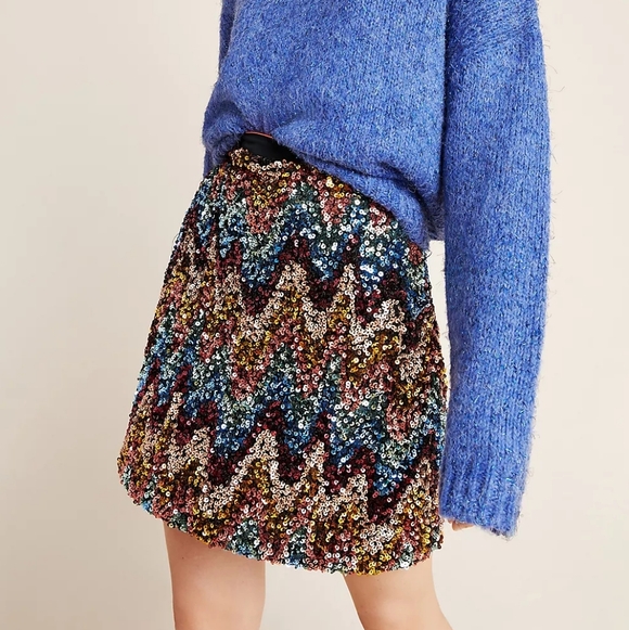 Maeve Dresses & Skirts - MAEVE by Anthropologie Multi Zig-Zag Sequined Mini Skirt